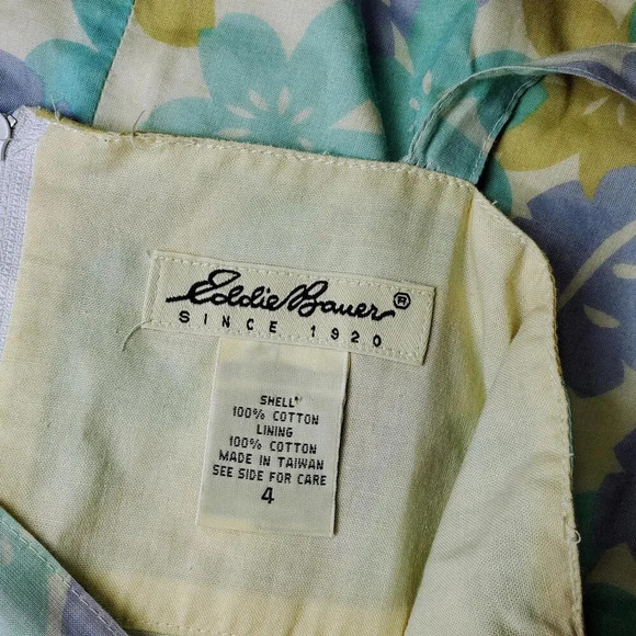 Eddie Bauer Blue Green and Cream Floral Vintage Sundress Size 4 - Picture 4 of 12